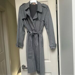 Philosophy Like New Light Blue Belted Suede Trench Coat Size Small